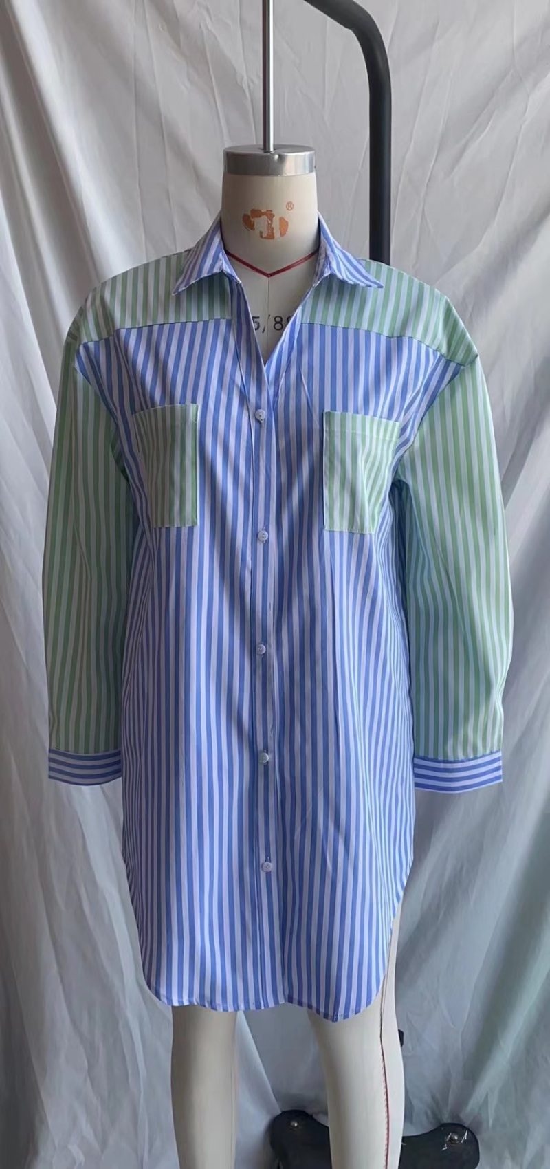 Autumn Women Clothing Collared Long Sleeve Color Matching Striped Loose Shirt - Image 5