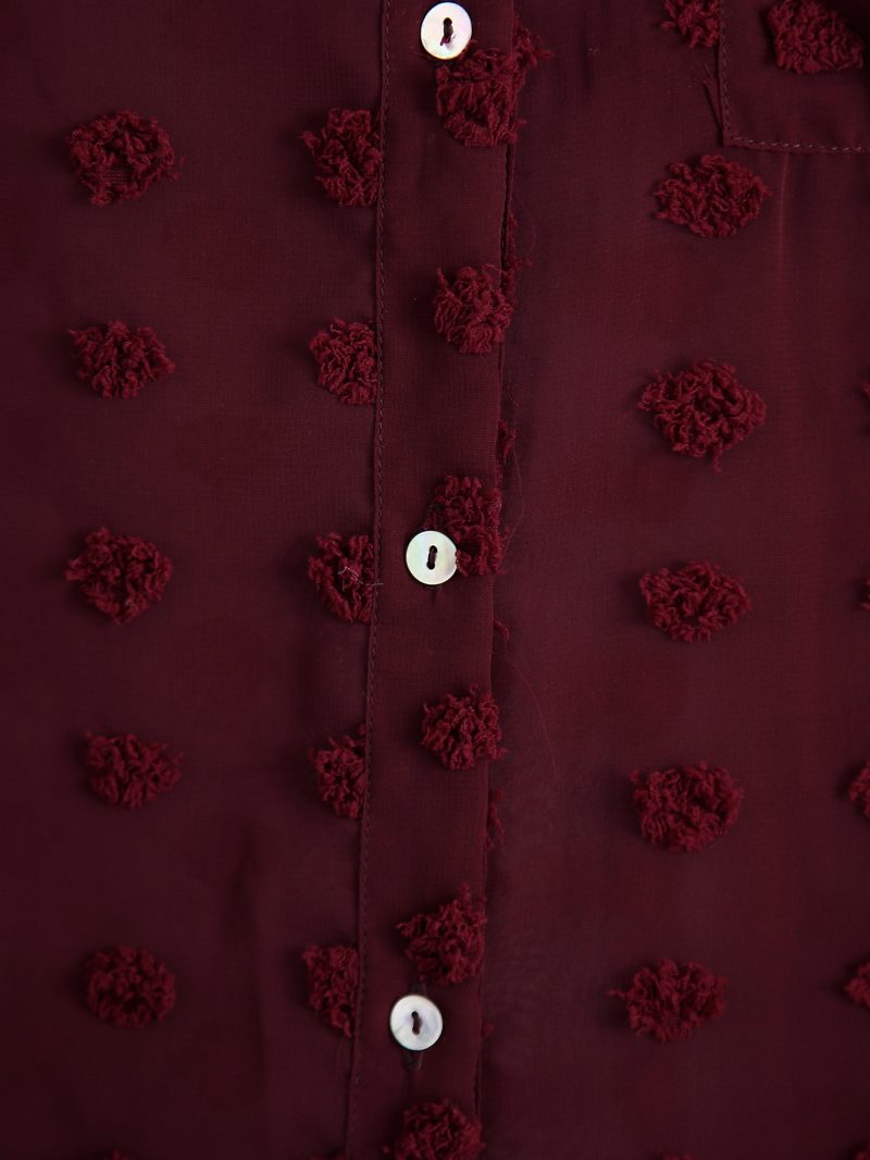 Women Clothing Polo Collar Solid Color Polka Dot Embroidered Long-Sleeved Shirt Top - Image 7