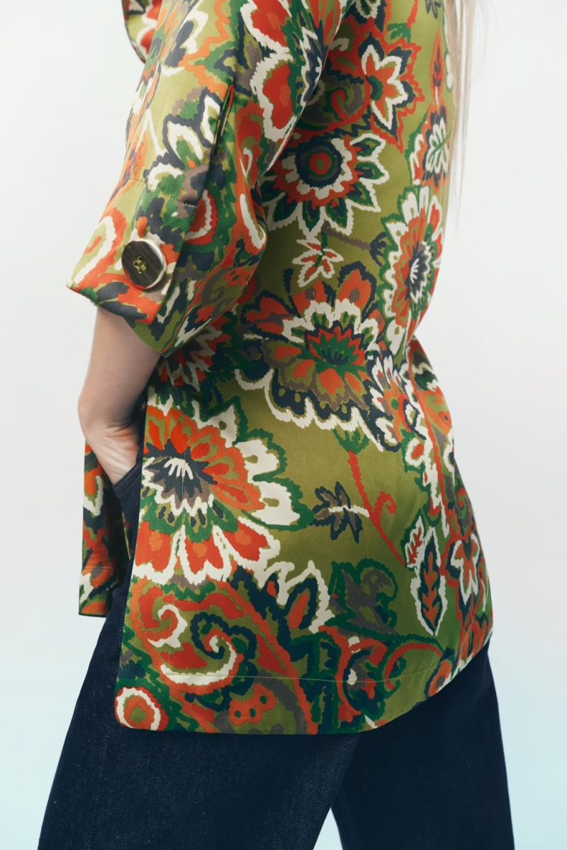 Autumn Collared Floral Print Loose Pullover Shirt Top Women - Image 2