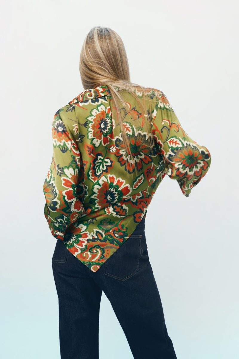 Autumn Collared Floral Print Loose Pullover Shirt Top Women - Image 3