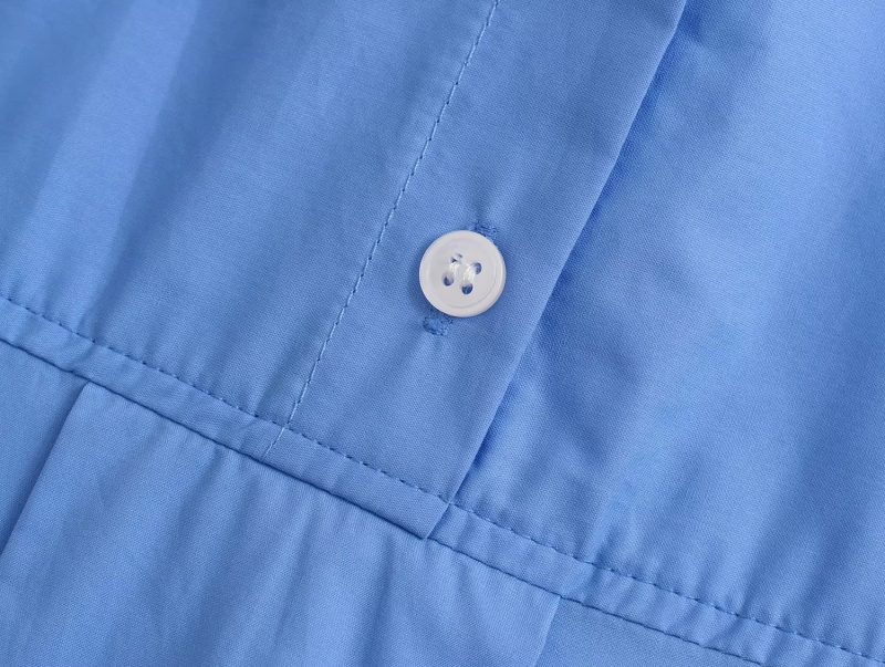 Summer Cotton Solid Color Loose-Fitting Women Shirt Front Rear Collared Poplin Long Sleeve Shirt for Women - Image 9