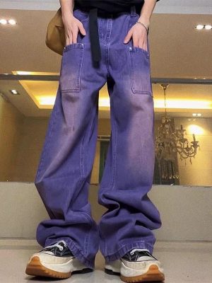 New Purple High Waist Jeans Vintage Washed Women Jeans