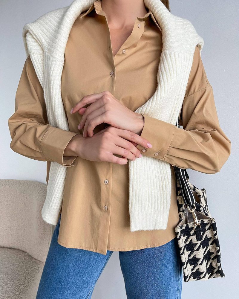 spring Summer Long Sleeve Irregular Asymmetric Design Single Pocket Solid Color Shirt - Image 4