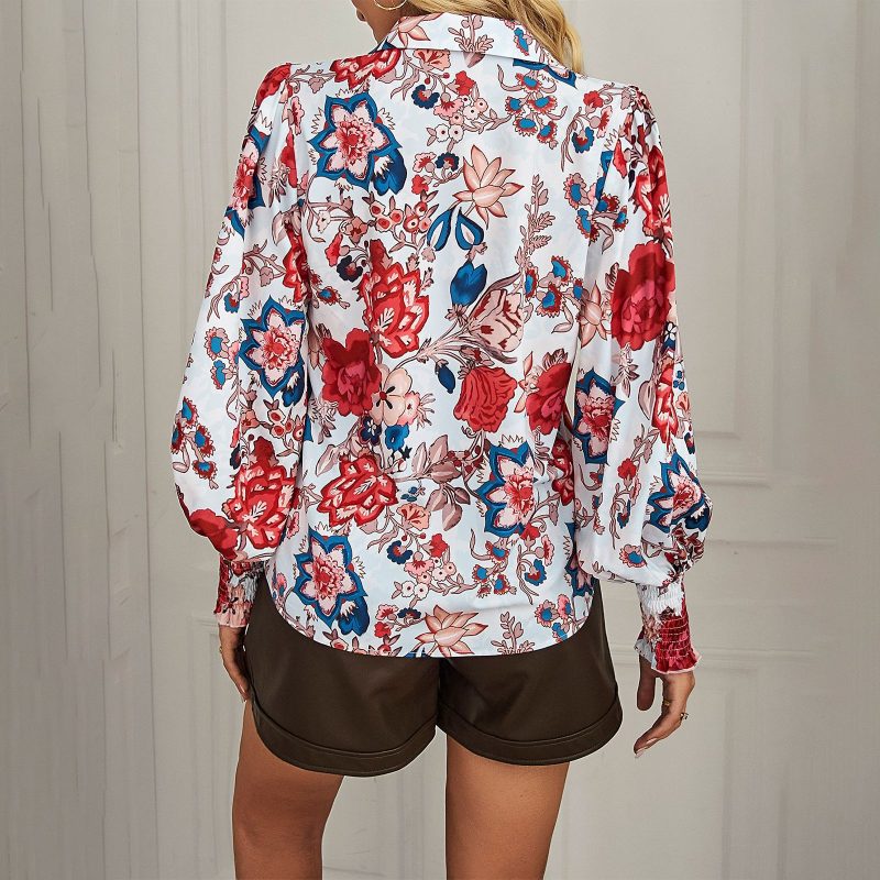 Women Long Sleeved Floral Collared Shirt Women Shirt Top - Image 4