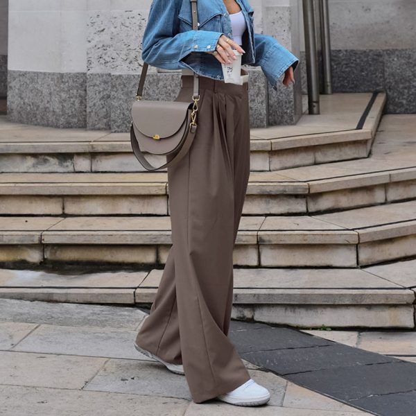 Fall Brown High Waist Trousers Design Contrast Color Loose Harem  WorkPants Minority All Match Women Clothing - Image 4