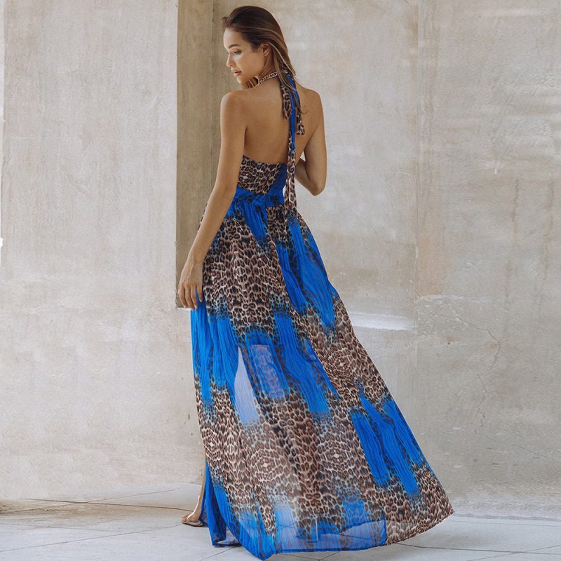 Spring Summer Halter Dress Backless Sexy Leopard Print Chiffon Dress - Image 2