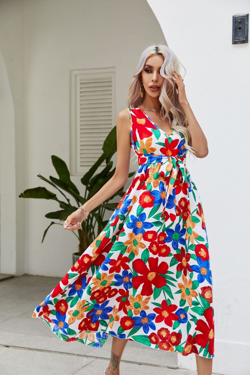 Summer Holiday V Neck Corset Large Floral Beach Dress - Image 3
