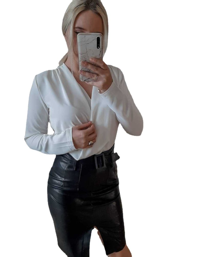 Women Clothing Spring Sexy V-neck Shirt Elegant Satin Satin Long Sleeve Loose Shirt - Image 3