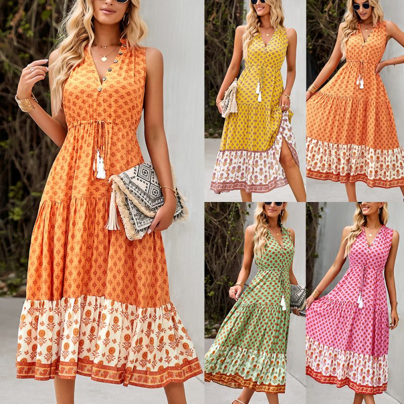 Fashion Women Wear Summer Bohemian Casual Holiday Dress Tiered Dress - Image 5