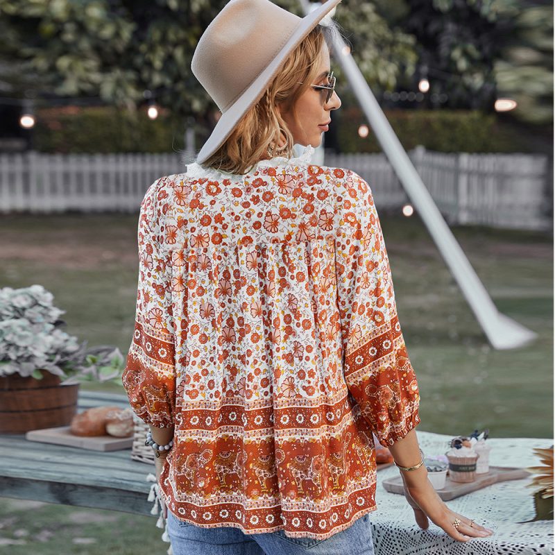 Bohemian Casual Vacation Top Spring Summer Small Shirt - Image 4
