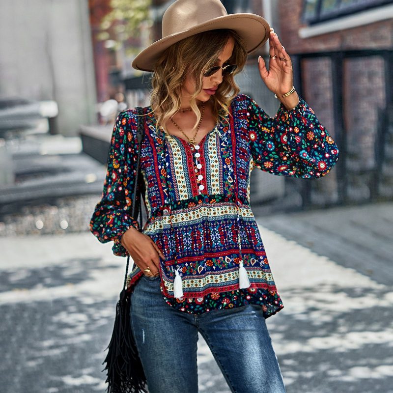 Bohemian Casual Vacation Top Spring Autumn Four Seasons Shirt - Image 3