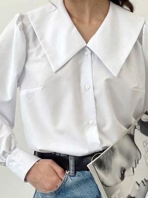 Summer French Office Sailor Collar Casual Long Sleeves Shirt Classic Niche White