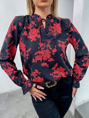 Hawaiian Shirt Beach Slim Fit Printing Women Long Sleeved Blouse