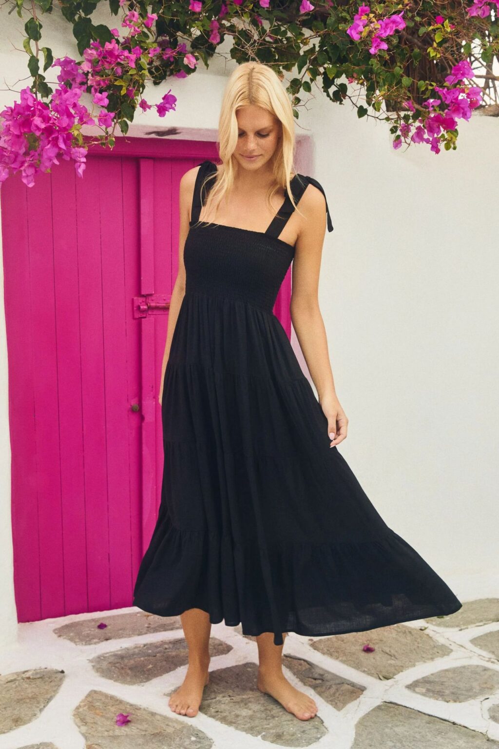Spring Summer Elegant Printed Sleeveless Backless Lace up Dress for Women - Image 3