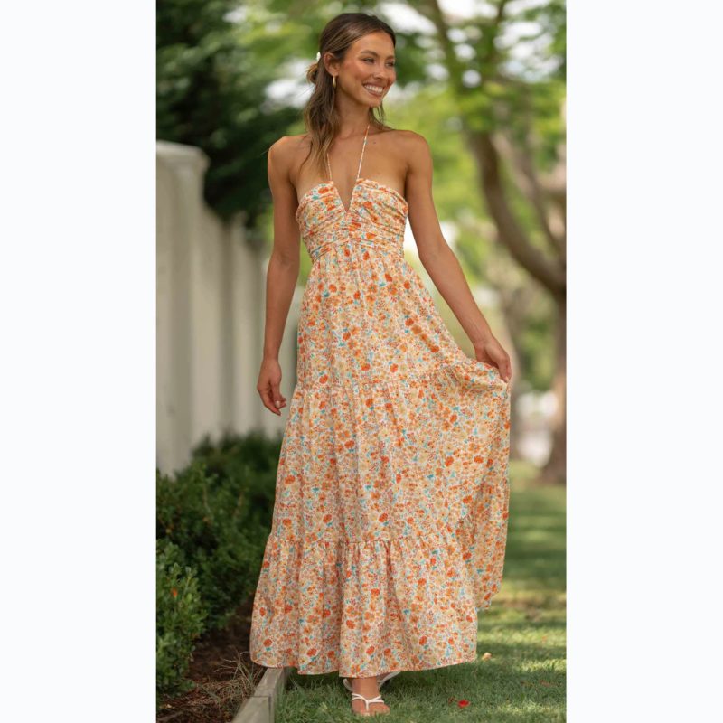 Summer Floral Deep V Plunge neck Backless Camisole Floral Dress - Image 2