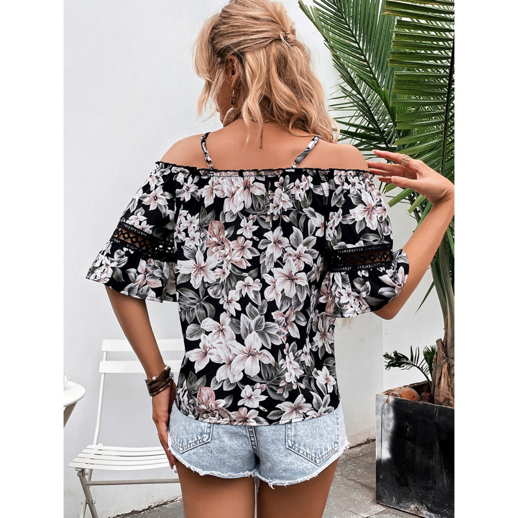 Women Clothing Casual Office off-Neck Printed Shirt - Image 2