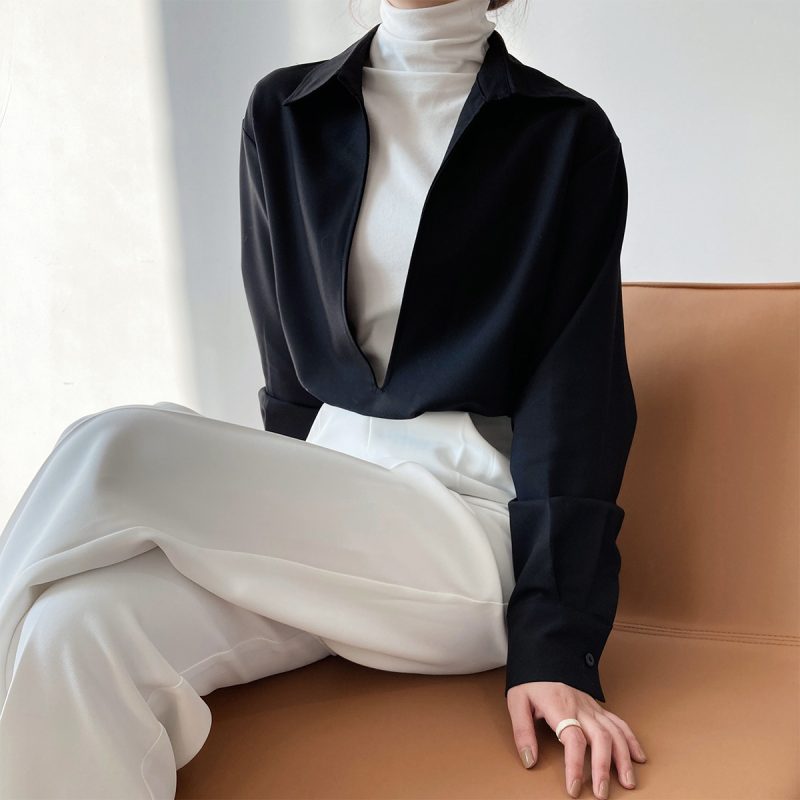 Autumn Young Long Sleeve V-neck Shirt Women Fashionable Outerwear Bandage  Top - Image 2