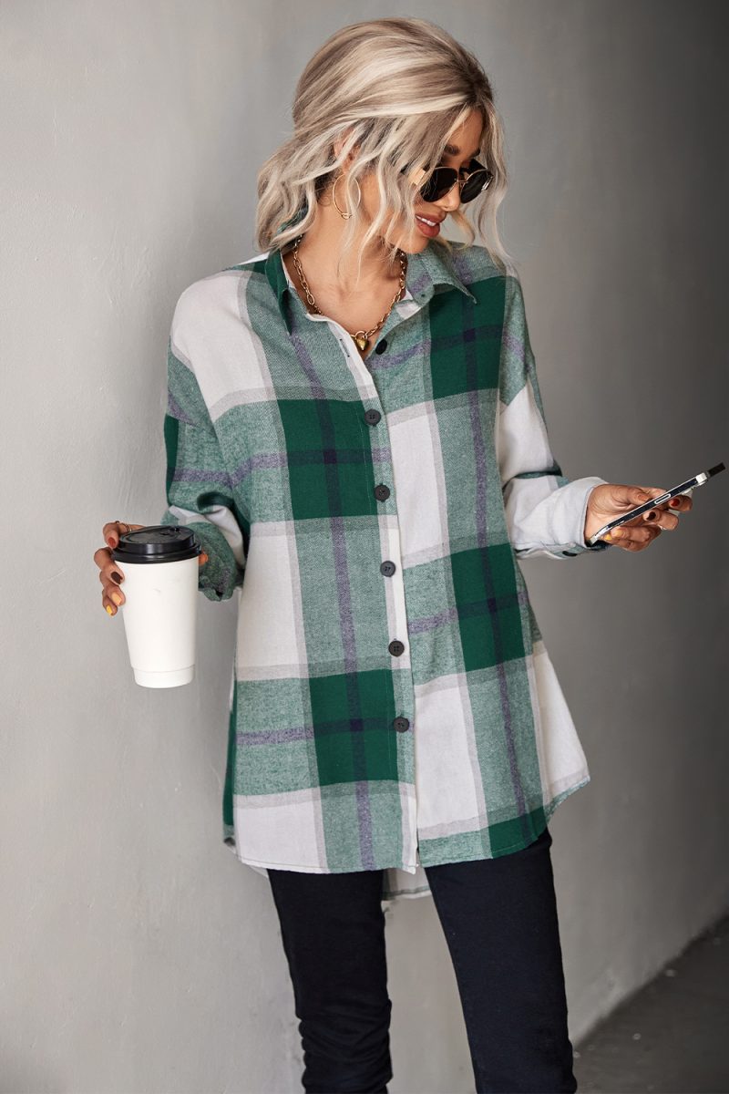 Autumn Women Clothing Classic Large Plaid Long Sleeve Shirt - Image 4