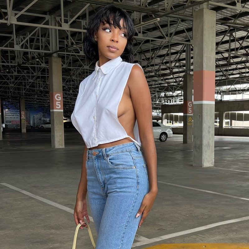 Women Clothing Spring Summer Hollow Out Cutout Cropped Blouse Collar Loose Shirt Women - Image 4
