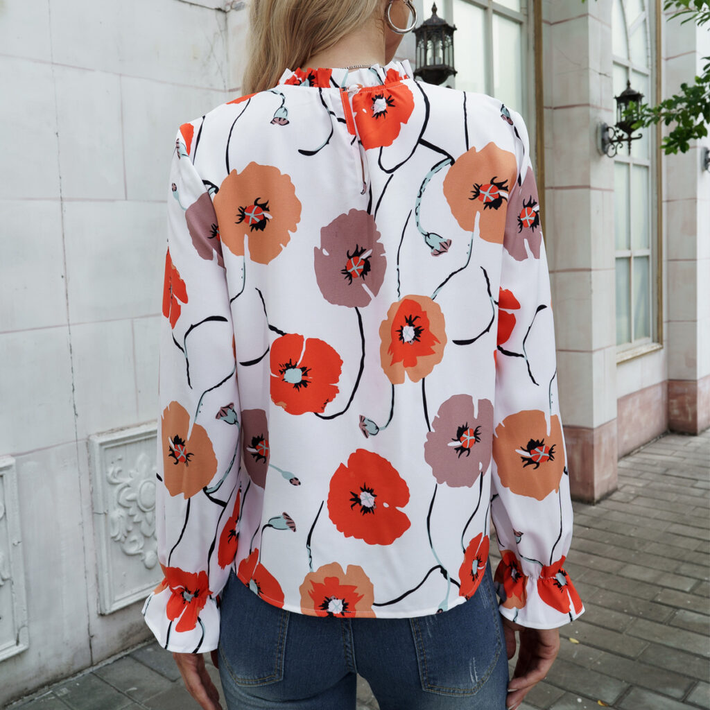 Women Clothing Spring Autumn Long Sleeve Top Floral Print Shirt - Image 2