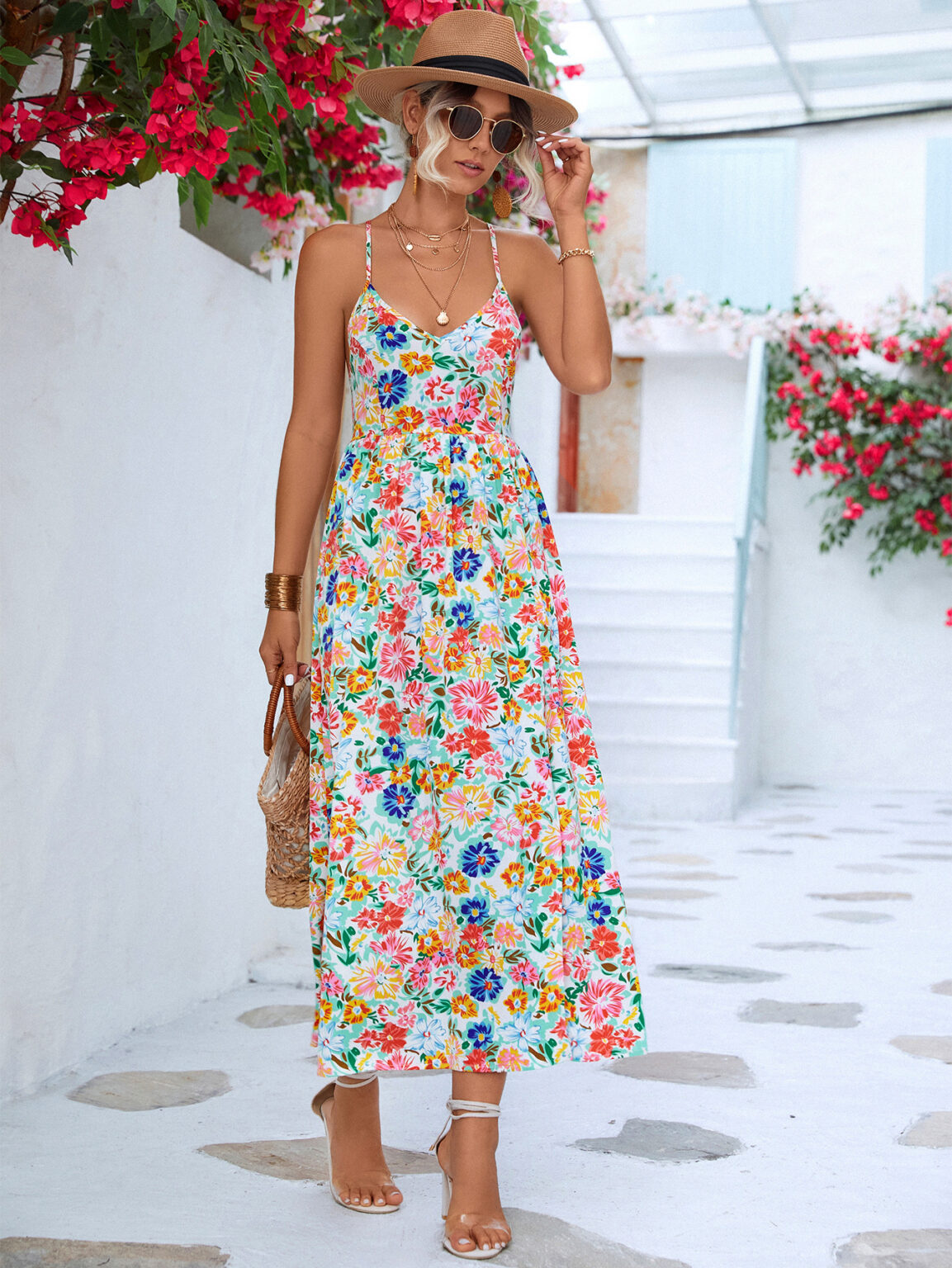 Spring Summer Women Clothing Backless Slit Strap Dress - Image 2