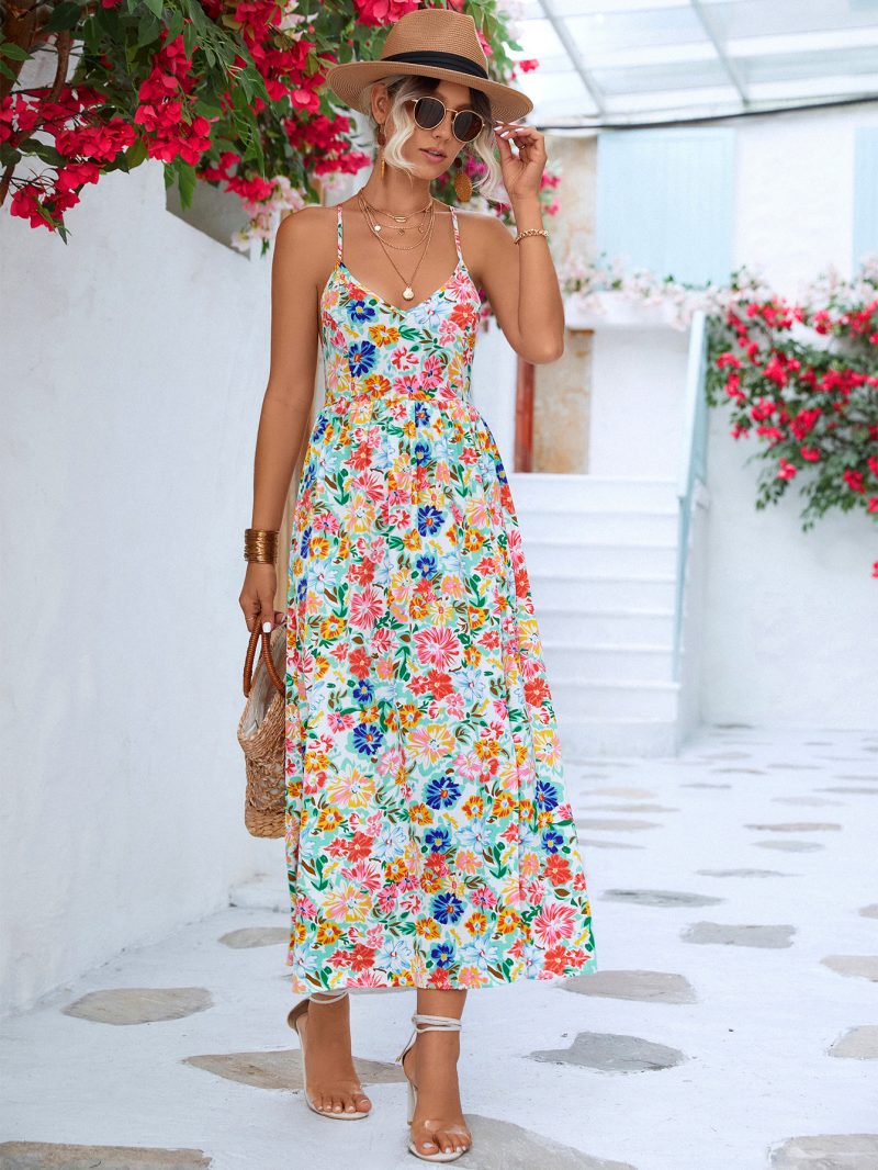 Spring Summer Women Clothing Backless Slit Strap Dress - Image 2