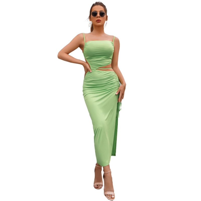 Women Clothing  Summer Sexy Sleeveless Split Midi Dress Milk Silk Maxi Dress Women - Image 5