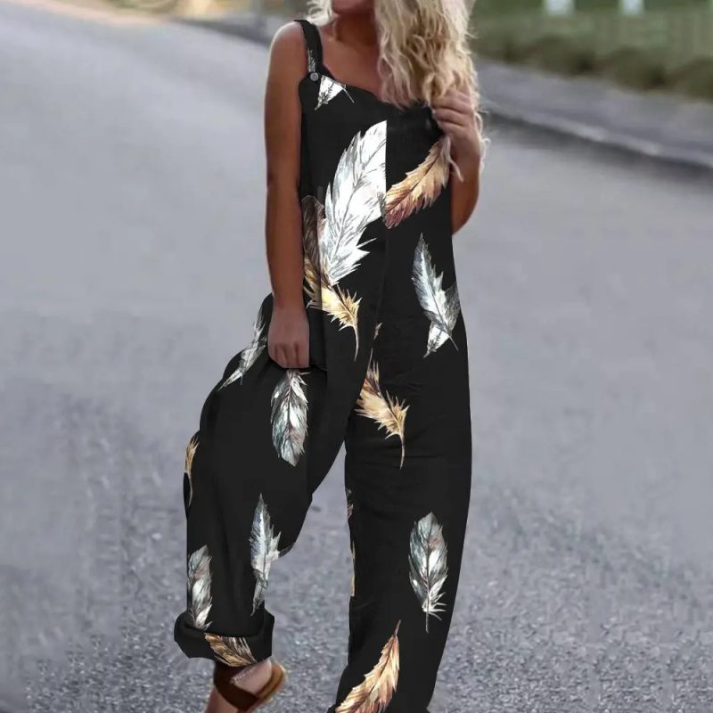 Summer Women Clothing Printed Sleeveless Strap Loose Casual Jumpsuit - Image 2