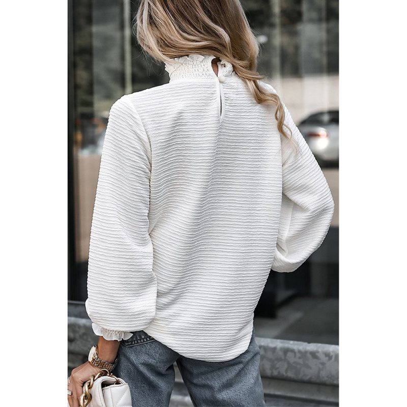 Women Pleated Neck Texture Long Sleeved Top Loose All Matching Simple Bottoming Shirt - Image 2