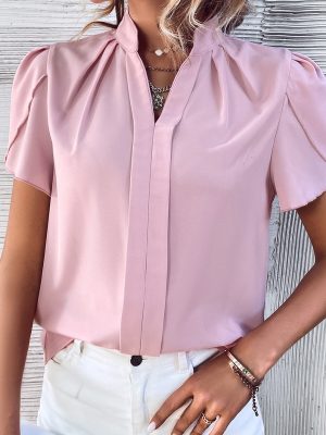 Women Clothing Spring Summer All Match Casual Loose Short Sleeves Solid Color Shirt