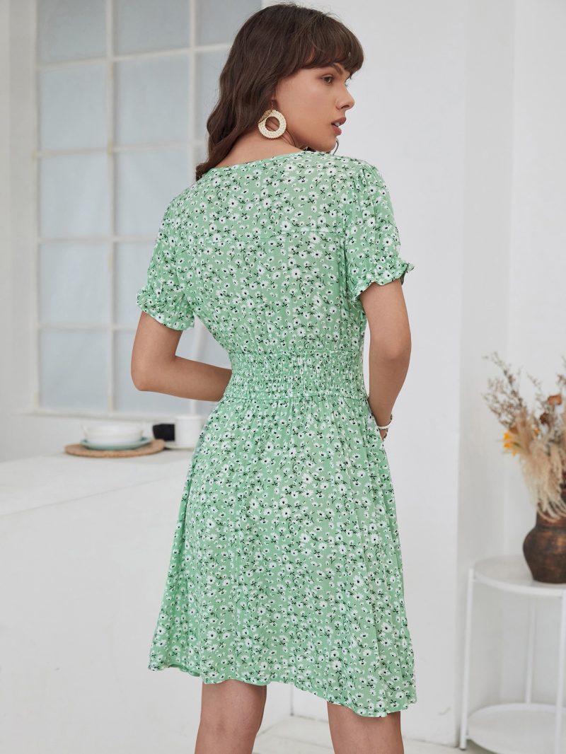 Women Clothing Rayon V neck Slimming Printed Dress - Image 3