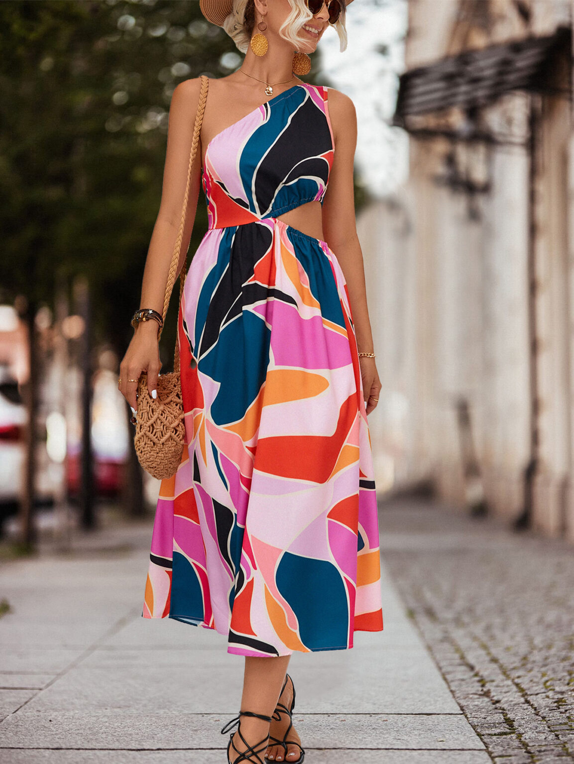 Spring Summer V neck Lace up Ruffle Sleeve Printed Jumpsuit - Image 2