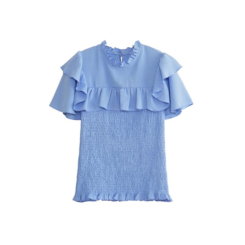 Ruffled Short Sleeves Shirt Women Summer Office Short Sleeve Top - Image 4