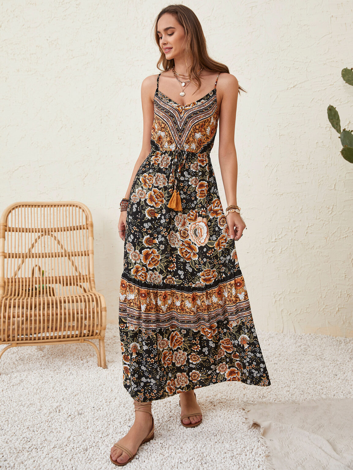 Bohemian Suspender Women Printed Dress Women Sundress - Image 4