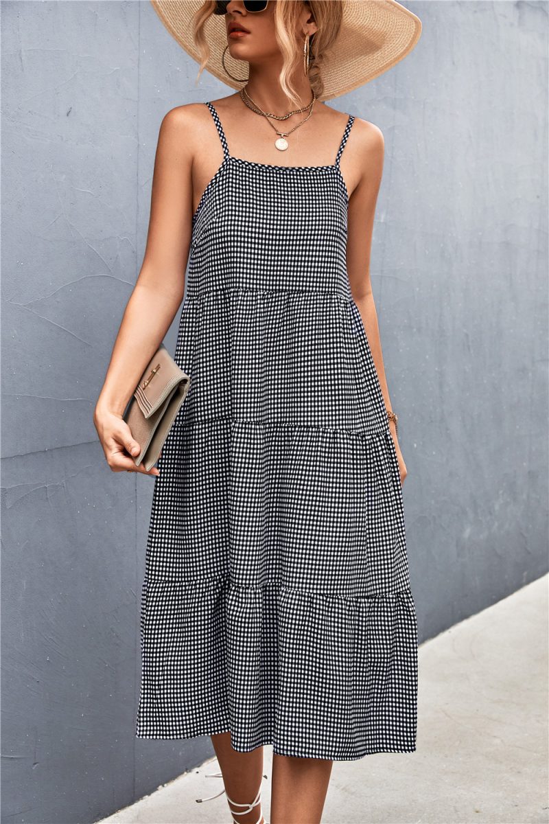 Women Clothing Spring Summer Classic Plaid Camisole Dress - Image 3