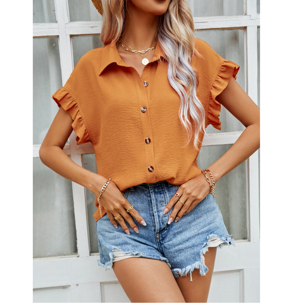 Eaby Shopee Shirt Solid Color Buttons Design Polo Collar Short Sleeve Shirt - Image 2