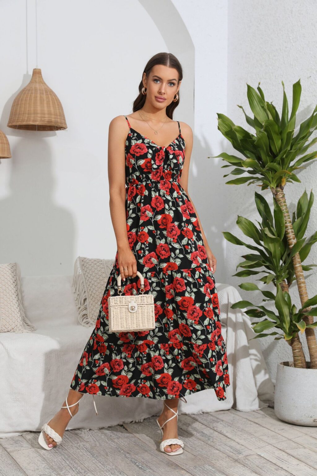 Spring Summer Popular Lace up Floral Dress Bohemian Large Swing - Image 4