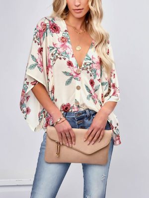 Summer Printed Cardigan Batwing Sleeve Casual Loose Shirt Women