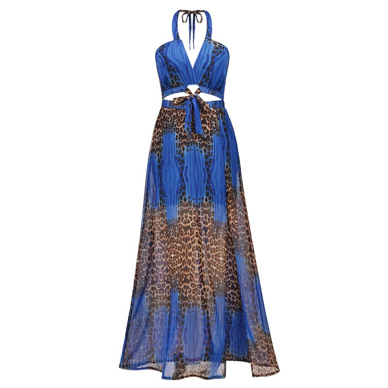 Spring Summer Halter Dress Backless Sexy Leopard Print Chiffon Dress - Image 4
