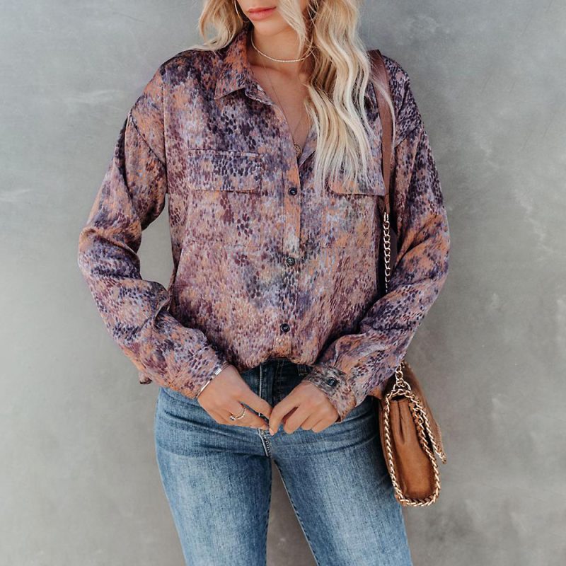 Autumn Winter Women Clothing Leopard Print Long Sleeve Pocket Cardigan Casual Shirt - Image 3