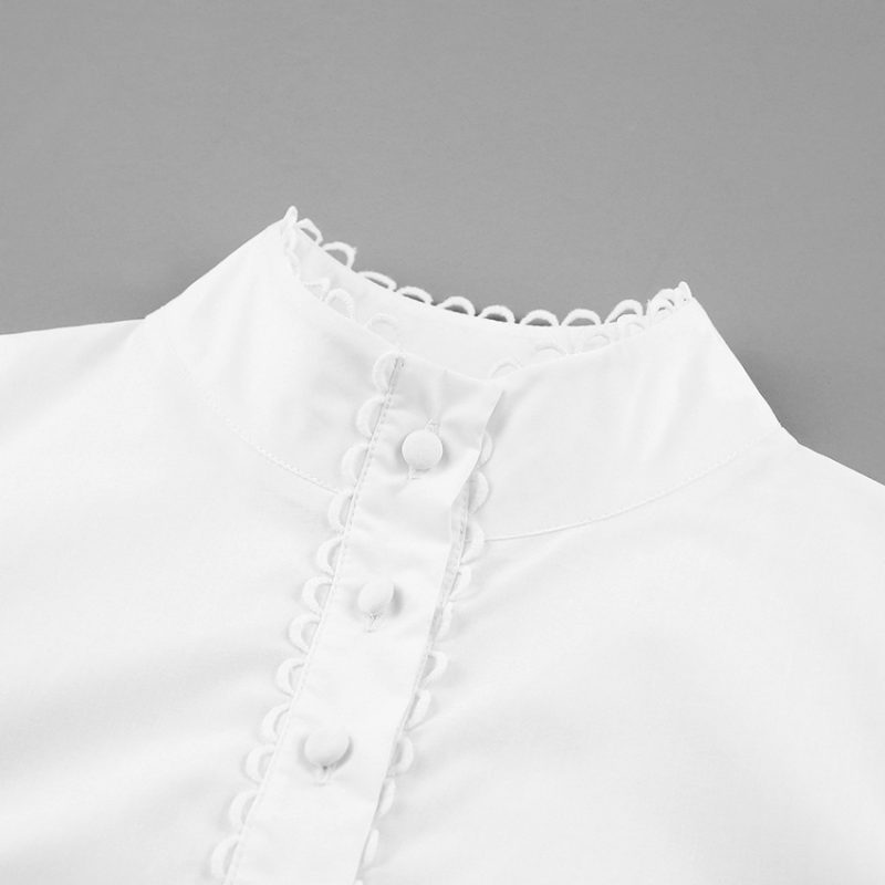 Autumn Chinese Collar High-Necked Short Top Lace White Shirt cropped Workplace Long Sleeve Women - Image 3
