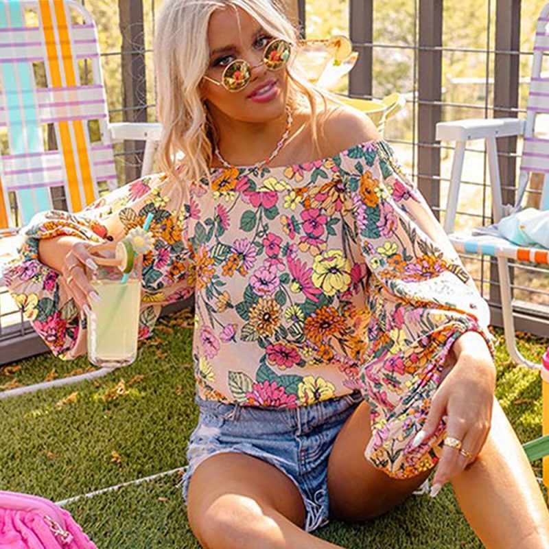Autumn Printed Shoulder Long Sleeve Loose Casual Top T-shirt Women - Image 2