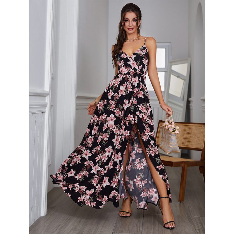 Women Clothing Cami Floral Print Maxi Dress French Dress Summer Sundress - Image 3