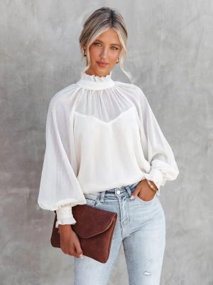 Supply High Neck Lantern Long Sleeve Top Casual Bottoming Shirt