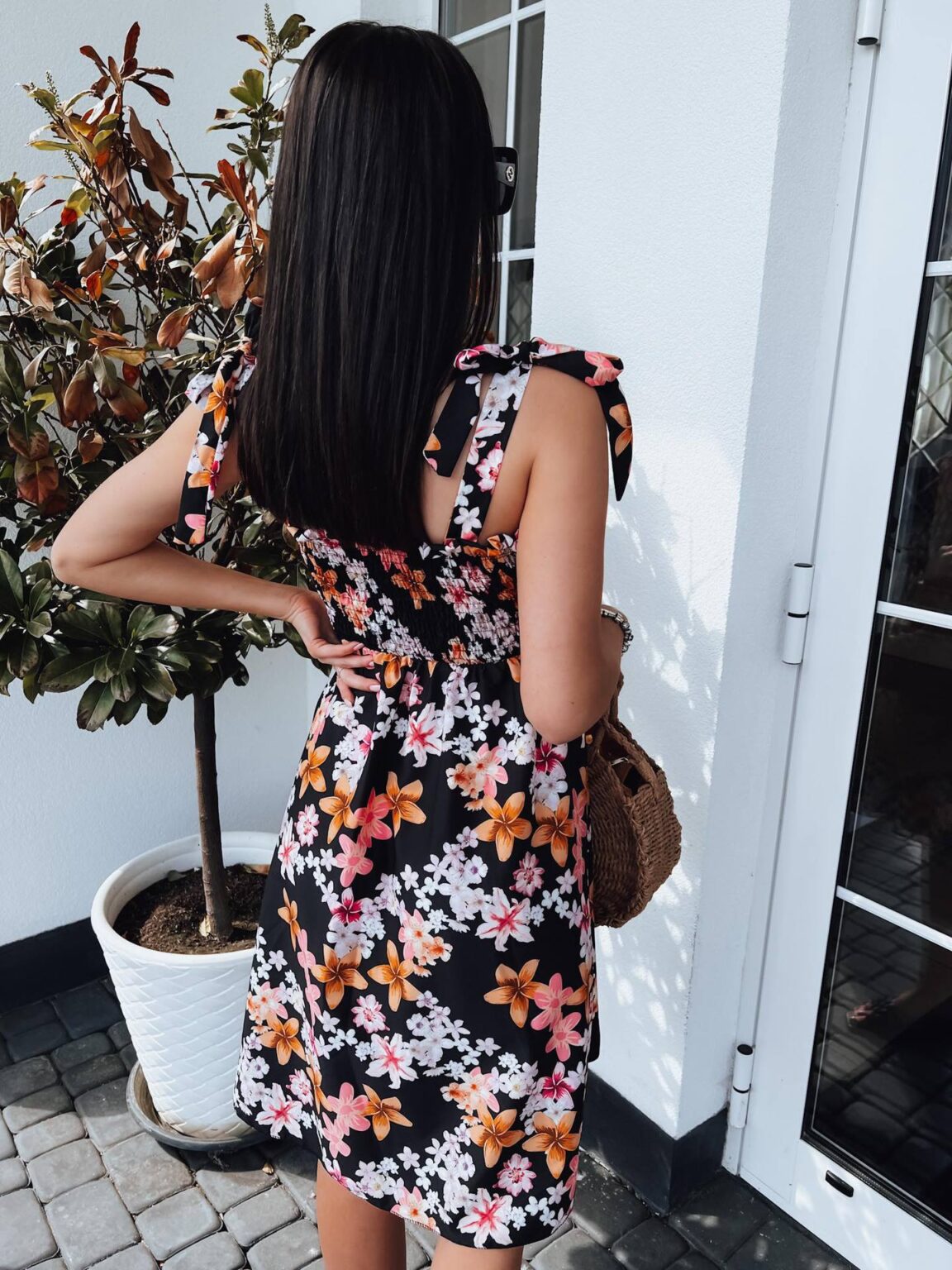 Lace up Smocking Simple A line Printed Dress Summer Dress - Image 2