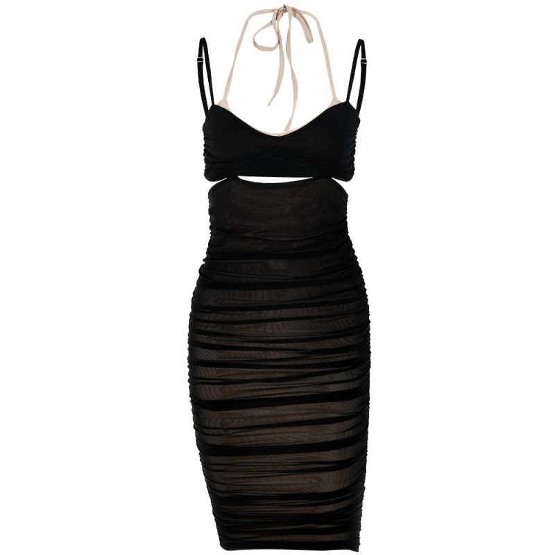 Women Clothing Summer Dress Women Sexy Hollow-out Backless Spaghetti Straps Chest Wrap Dress - Image 5