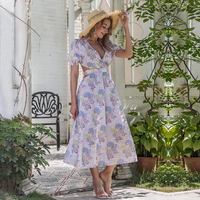 Women Clothing Summer Elegant Dress Short Sleeve V-neck sexy Sexy Jumpsuit Maxi Dress Women Clothing