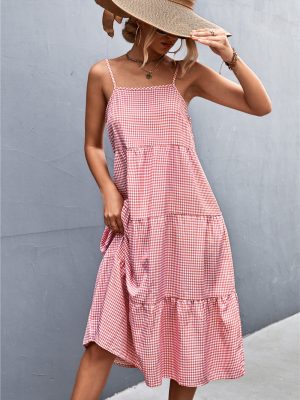 Women Clothing Spring Summer Classic Plaid Camisole Dress