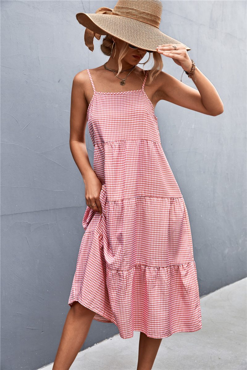 Women Clothing Spring Summer Classic Plaid Camisole Dress