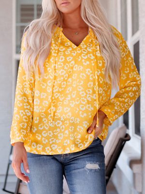 Pullover Print Women Shirt Spring Summer Floral V neck Pullover Women